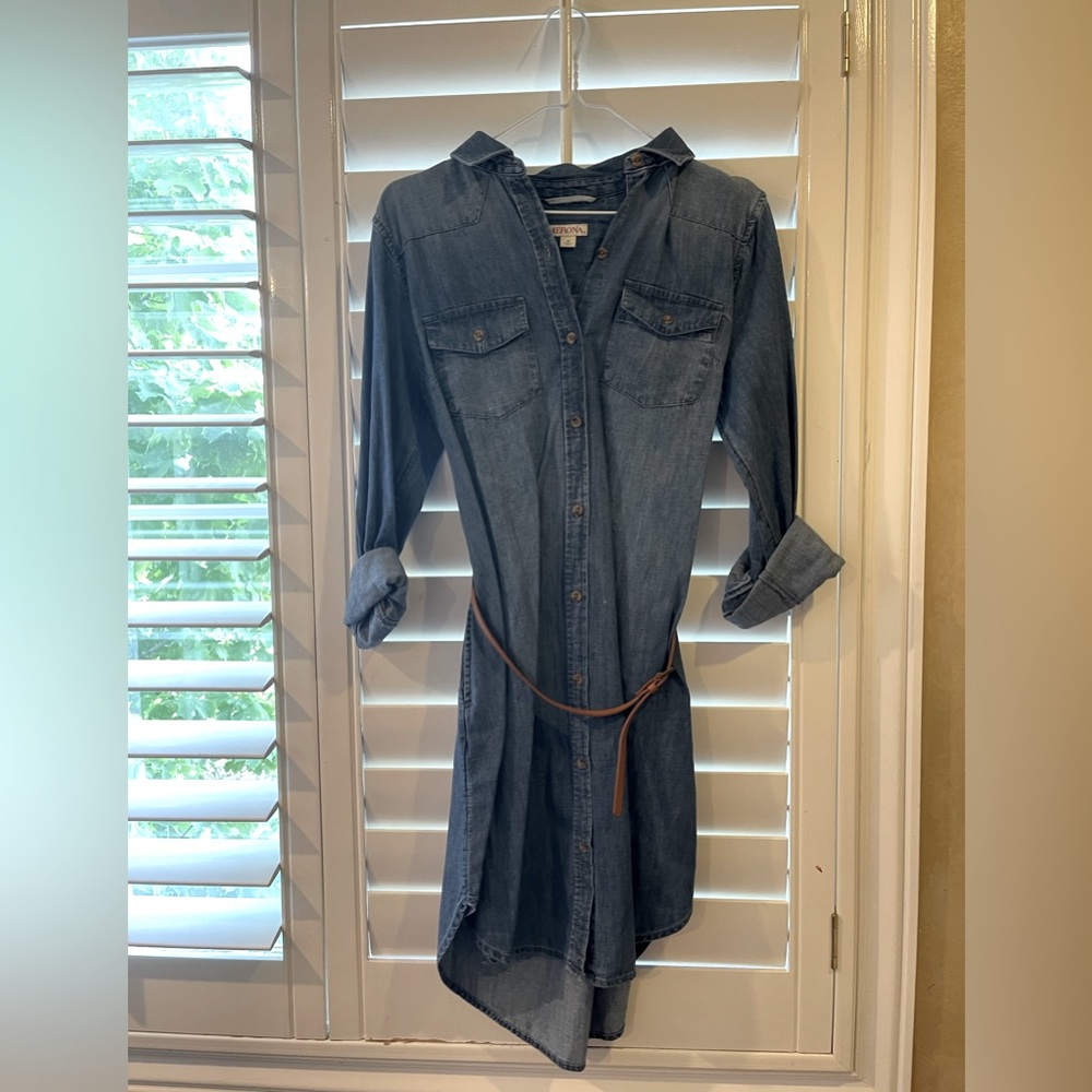 Denim button down dress with belt